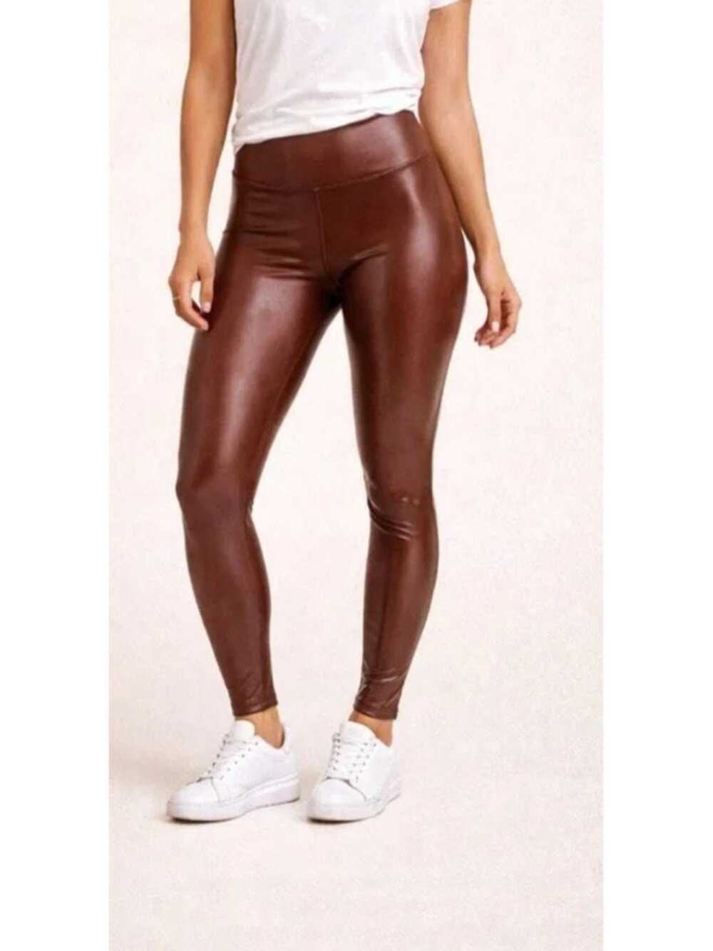SPANX Faux Leather Leggings Brown High Rise Shaping Classic Luxury Size XL